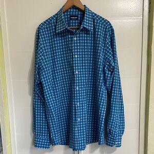 Lands' End Men's Blue Plaid Button Down Shirt